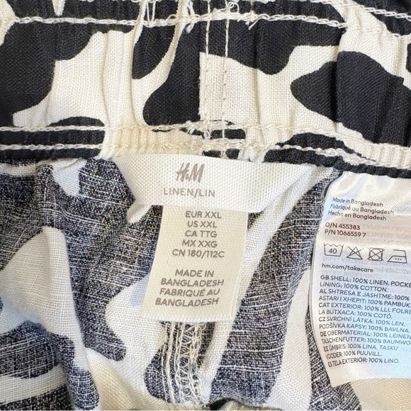 H&M Ankle Lengh Linen Trousers Size XXL Black Patterned Wide Leg Relaxed Fit - Picture 8 of 12